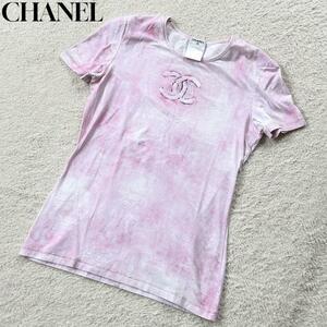 1円～極美品 CHANEL シャネル Tシャツ ココマーク ロゴ ピンク 38 サイズM