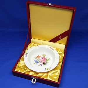 DKG★希少 未使用 Meissen マイセン 5つ花 ピンクローズ 花 バラ 多彩 金縁 双剣　灰皿 アッシュトレイ ②　マイセン灰皿 アクセサリー入れ