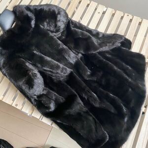 【最高級本毛皮】CHEVARENE シュブレーヌ ダークブラウン ミンク MINK リアルファー ふんわりコート ロング 着丈82 艶感美しい◎ 11号 XL位