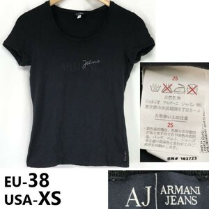 ジョルジオアルマーニジャパン正規代理店タグ★ARMANI JEANS★半袖Tシャツ【USA-XS(日本レディースS程度/黒/black】Tops/Shirts◆pBH870-a