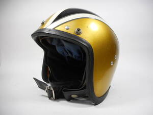 60s KANGOL METEOR ジェットヘルメット 黒x金 SIZE2 ★ 60年代 スタジアム EVEROAK AGV レスレストン AVIAKITトライアンフ BSA NORTON