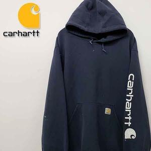 古着 90s カーハート スウェット ビッグロゴ パーカー ネイビー 2XL