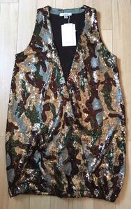 〜2/28▼ 新品「CROSSLEY」総スパンコール カシュクール チュニック ノースリーブトップス Camouflage SIZE:S イタリア製