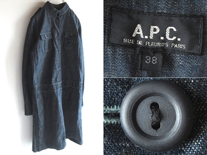 希少 00sビンテージ A.P.C. アーペーセー ETE2004 ライトデニム ダンガリー スタンドカラー ワンピース ドレス 38 インディゴ 日本製