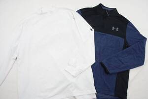 coco 中古 アンダーアーマー UNDER ARMOUR メンズ 長袖シャツ S 紺×白 ハイネック 2枚セット レターパックプラス発送可 85417