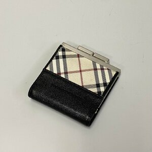 極上 美品 レア品 BURBERRY バーバリー ノバチェック ロゴ レザー 本革 がま口 小銭入れ ミニ コインケース ブラック ベージュ 30619