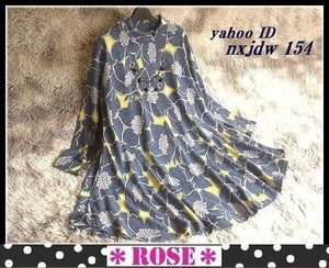 ◆Rose◇訳あり送料無料・ゆったりワンサイズ・ふっくらニットソー♪広がるAライン・花柄のフレアチュニック/ブルーグレー