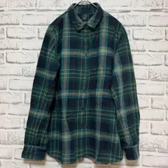 UNIQLO 　フランネル　チェックシャツ　長袖　グリーン　綿100% 　M