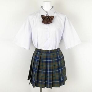 1円 ブラウス マイクロミニスカート リボン 上下3点セット 大きいサイズ 特大 夏物 女子 学生服 中学 高校 白 制服 中古 ランクC NA7755