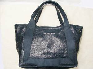 BALENCIAGA バレンシアガ ◇ 339933 オール レザー 皮 革 皺 加工 ネイビー カバス ハンド トート バッグ 鞄