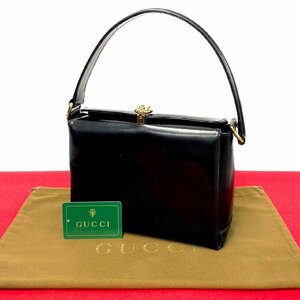 ほぼ未使用 GUCCI グッチ オールドグッチ ヴィンテージ ホースシュー 金具 レザー ハンドバッグ ミニ トートバッグ ブラック 15144