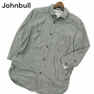 Johnbull ジョンブル 13168 春夏 シャンブレー★ 7分袖 ワーク シャツ Sz.L　メンズ グレー 日本製　C4T04729_5#A