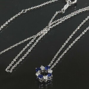 ミキモト MIKIMOTO サファイア ダイヤ ネックレス 43cm K18WG 2.7g E0798