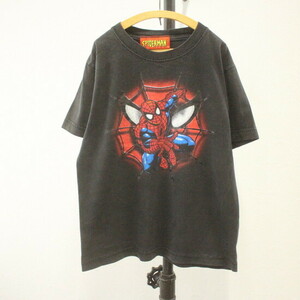 KD77 2003年代製 SPIDERMAN 半袖プリントTシャツ■00s 表記Sサイズ 黒 ブラック スパイダーマン 子供服 キッズ KIDS 激安 希少