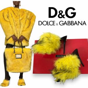 s28 美品 定価12万円 DOLCE&GABBANA ドルチェ&ガッバーナ エコファー サンダル ミュール 35 イタリア製 正規品 レディース イエロー