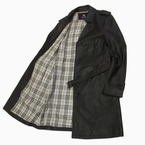 羊革◇BURBERRY BLACKLABEL ラムレザー シングルトレンチコート ブラック バーバリー ブラックレーベル メンズ