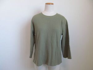 (44177)レディース　ワッフル　カットソー　Tシャツ　半端袖　カーキ　L　USED