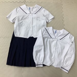 I368/Y(中古)山形県 山形北高校 女子制服3点 /特大/大きめ/160B/W78/セーラー/夏スカート/変形襟セーラー/紺2本/夏/半袖/合服/中学/学生服