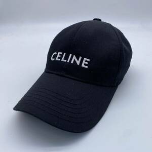 【極美品・最高峰】 CELINE セリーヌ ベースボール キャップ ロゴ刺繍 帽子 Sサイズ 調節可能 ブラック 黒 ユニセックス