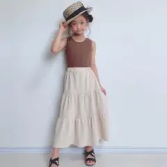 ノースリーブリブニットトップスとティアードスカートセット　女の子　海外子供服