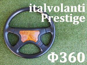 イタルボランテ プレステージ　360Φ　italvolanti Prestige　ブラックレザー＆ウッドパッド ステアリング　ハンドル ホーンボタン　当時物