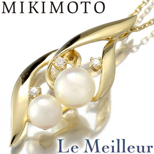 ミキモト ネックレス 2粒 アコヤ真珠 ダイヤモンド K18 MIKIMOTO 中古 プレラブド 返品OK