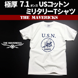 極厚 Tシャツ L メンズ 半袖 ミリタリー NAVY スーパーヘビーウェイト 米海軍 SeaBees 白 ホワイト