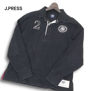 J.PRESS ジェイプレス 通年 エルボーパッチ★ ロゴ ワッペン 長袖 ポロシャツ Sz.M　メンズ 黒　C4T11429_C#C