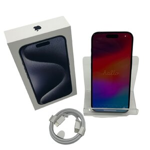 KS 美品 iPhone15 Pro MTUA3J/A A3101 128GB SIMフリー バッテリー100％ △ ブルーチタニウム 充電ケーブル 箱付き 動作確認済 初期化済