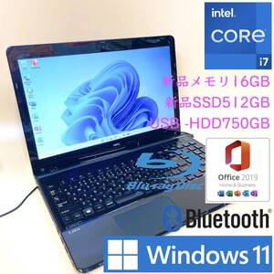  [最強i7+新品メモリ16GB+新品SSD512GB+HDD750GB] NEC Lavie Intel core i7-4700MQ/Windows11/office2019 H&B/Blu-Ray/カメラ/USB3.0/BLT