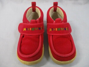 ミキハウス　ベロア調　赤　レッド　子供靴　１３.５ｃｍＥＥ　日本製　女の子　ベビーシューズ　マジックテープ　スニーカー