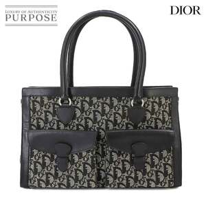 クリスチャン ディオール Christian Dior トロッター ハンド バッグ キャンバス レザー ブラック Trotter Hand Bag 90235623