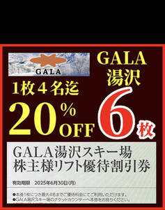 ガーラ湯沢スキー場リフト券GALA湯沢スキー場リフト券　割引券　優待券　６枚