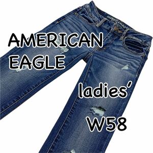 アメリカンイーグル JEGGING ジェギング スーパースーパーストレッチ ダメージ加工 US00 ウエスト58cm XXSサイズ レディース デニム M733