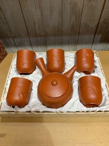 朱泥 急須 湯呑 茶器セット 5客 茶道具 煎茶道具 長期保管品