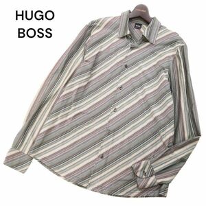 HUGO BOSS ヒューゴボス 通年 斜め マルチ ストライプ★ 長袖 コットン シャツ Sz.XL　メンズ　I4T00414_2#C