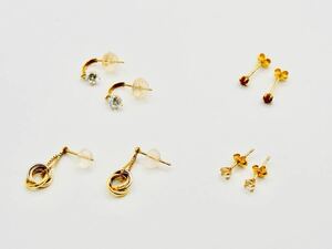 【1円〜】K18/K14WG刻印ジュエリー ピアス まとめて4点《合計約2.0ｇ》地金デザインピアス アクセサリー ペアピアス