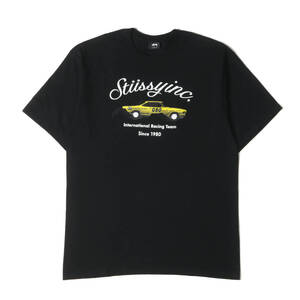 美品 STUSSY ステューシー Tシャツ サイズ:XL MOONEYES レーシングカー グラフィック クルーネック Tシャツ ブラック トップス コラボ