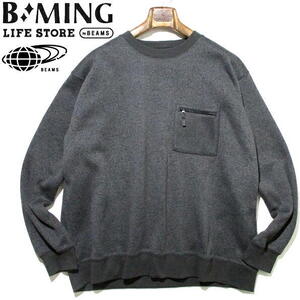 秋冬▼ ビームス　B:MING　ニットフリース　スウェット　クルーネック　BEAMS　ビーミング　XLサイズ　チャッコールグレー　LL