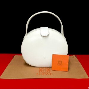 極 美品 希少品 LOEWE ロエベ ヴィンテージ アナグラム ロゴ 刻印 レザー 本革 ハンドバッグ ミニ トートバッグ ホワイト 白 16986