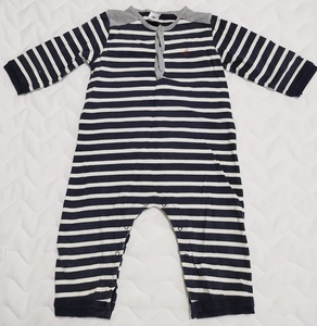 18m/81㎝ PETIT BATEAU プチバトー 長袖 長ズボン ロンパース つなぎ ボーダー 白×紺色×グレー