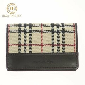 【新品同様】BURBERRY バーバリー カードケース 名刺入れ ノバチェック ナイロンキャンバス レザー ベージュ ブラウン レディース メンズ