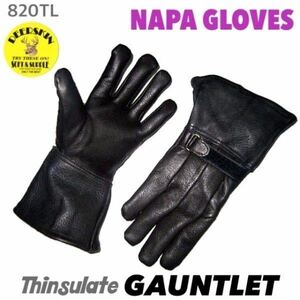 送料無料★NAPA GLOVES ナパ 鹿革 防寒 冬用 ガントレット シンサレート グローブ 820TL-XL 黒 裏地付 gauntlet ハーレー ツアラー 人気