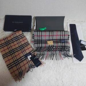 BURBERRY マフラー 2枚　EMPORIO ARMANI ネクタイ　ブランド品　まとめ　セット　タグ付き