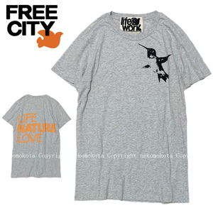 試着程度 未使用に近い フリーシティ ロゴ プリント 半袖 Tシャツ S グレー メンズ カットソー FREE CITY LIFE NATURE LOVE