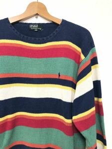 Polo Ralph Lauren コットン ニット セーター ボーダー マルチカラー 170 ナイガイ ビンテージ ポロ ネイティブ