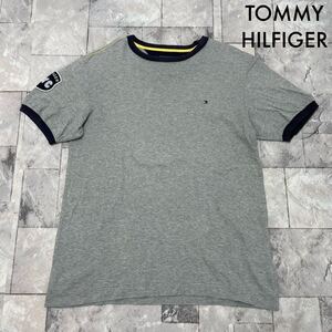 TOMMY HILFIGER トミーヒルフィガー リンガーTシャツ T-shirt TEE プリントロゴ 刺繍ワッペンロゴ グレー サイズM 玉SS1836