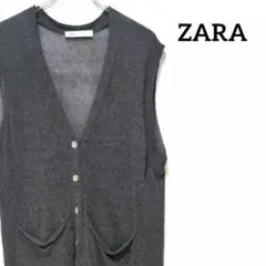 ZARA ザラ ロング丈 ベスト ニット セーター ノースリーブ カーキ L