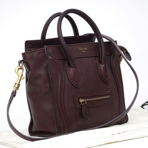 【極美品】 セリーヌ CELINE レザー ラゲージナノショッパー ボルドー系 2WAY ショルダーバッグ ハンドバッグ レディース 5022