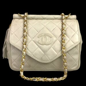 【1円～】シャネル CHANEL バッグ ショルダーバッグ マトラッセ 1番台 チェーンショルダー フリンジ レザー ホワイト ココマーク 中古